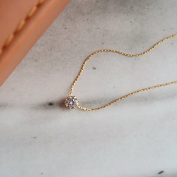 NEW Solitaire Diamond 18K Gold Plated Necklace - Picture 7 of 13